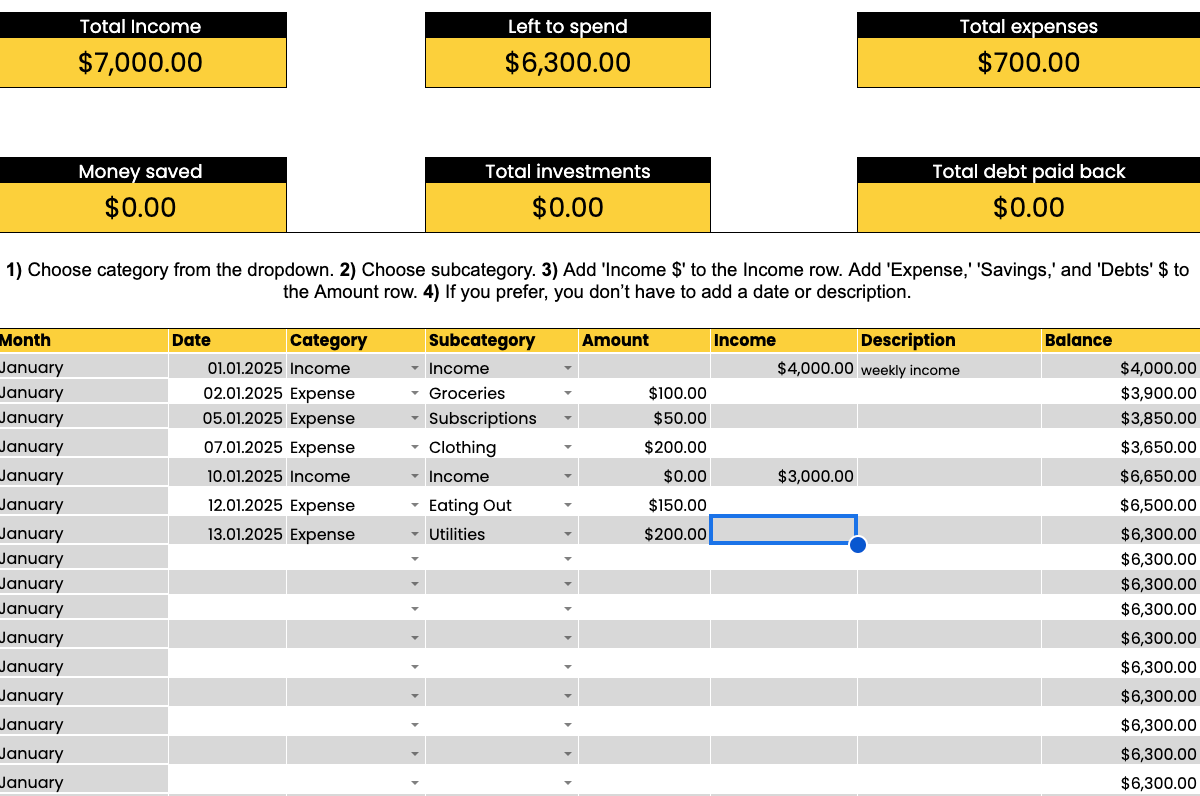 kousely™ Digital Expenses Tracker Spreadsheet