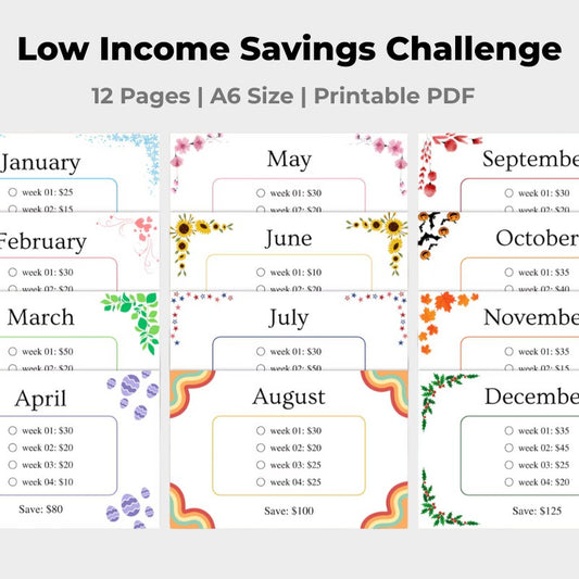 kousely™  Low Income Savings Challenge 12-Months Printable PDF
