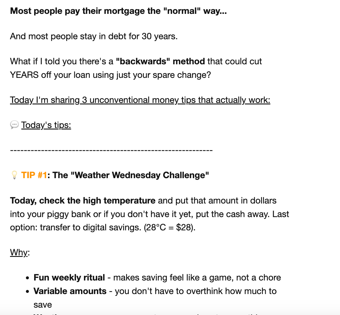 Every Monday Money Tips Newsletter (monthly recurring, cancel anytime)