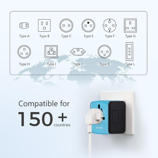 kousely™ Travel Adapter - use in 150+ countries & charge 5 devices at the same time